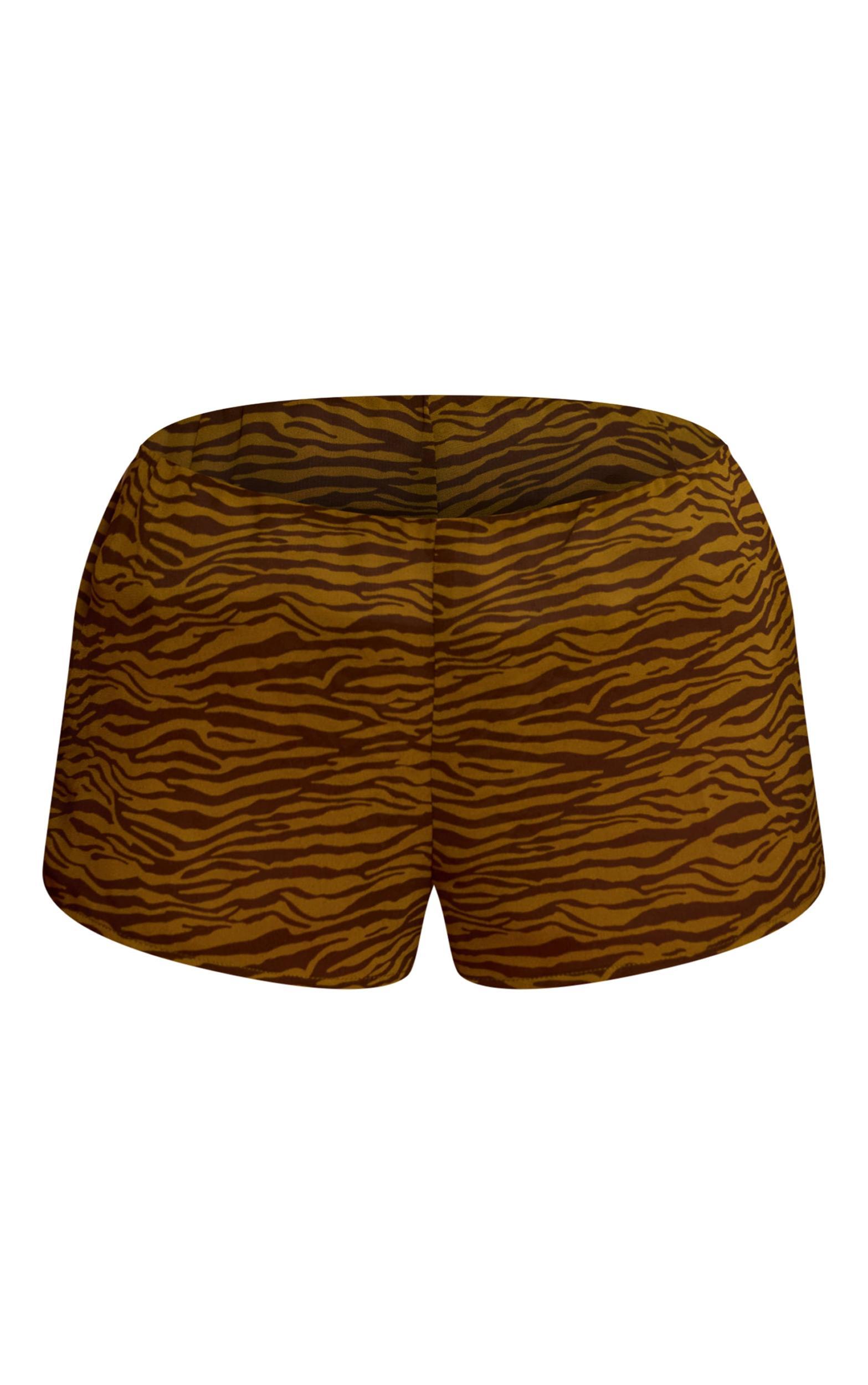 Olive Zebra Printed Chiffon Beach Hot Pants Product Image