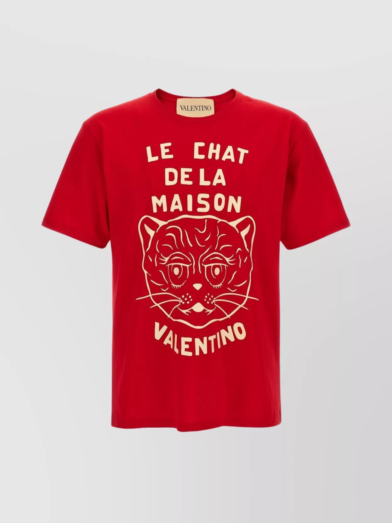 VALENTINO Graphic Print House Cat Crew Neck T-shirt In Red Product Image