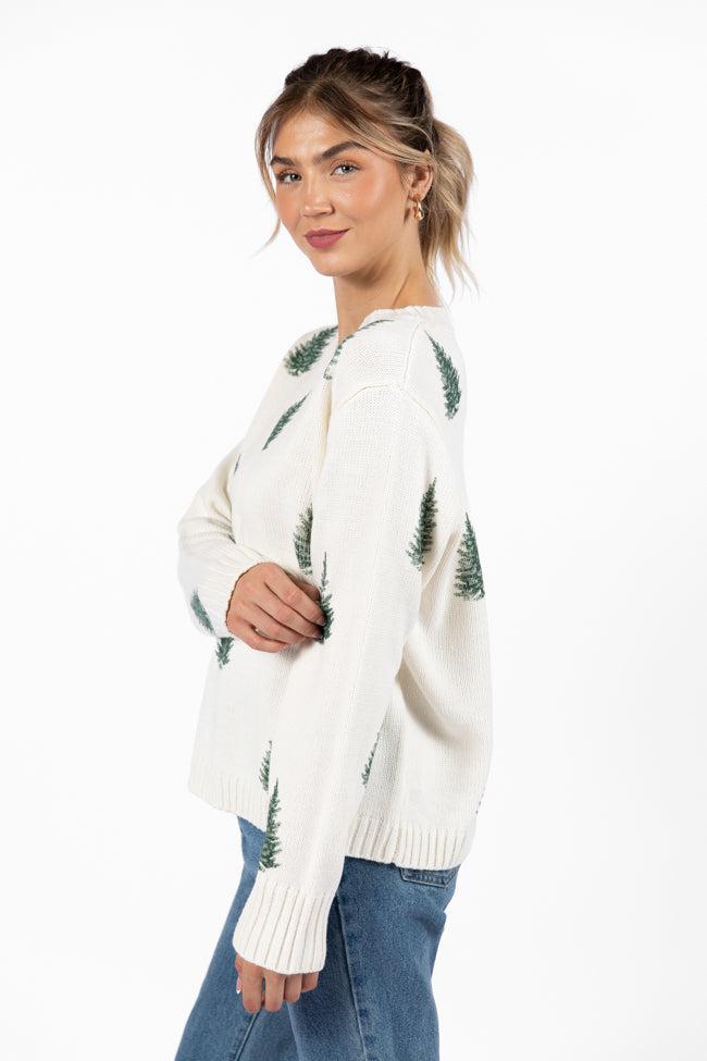 One Pine Gal Ivory And Green Christmas Tree Print Sweater FINAL SALE Product Image