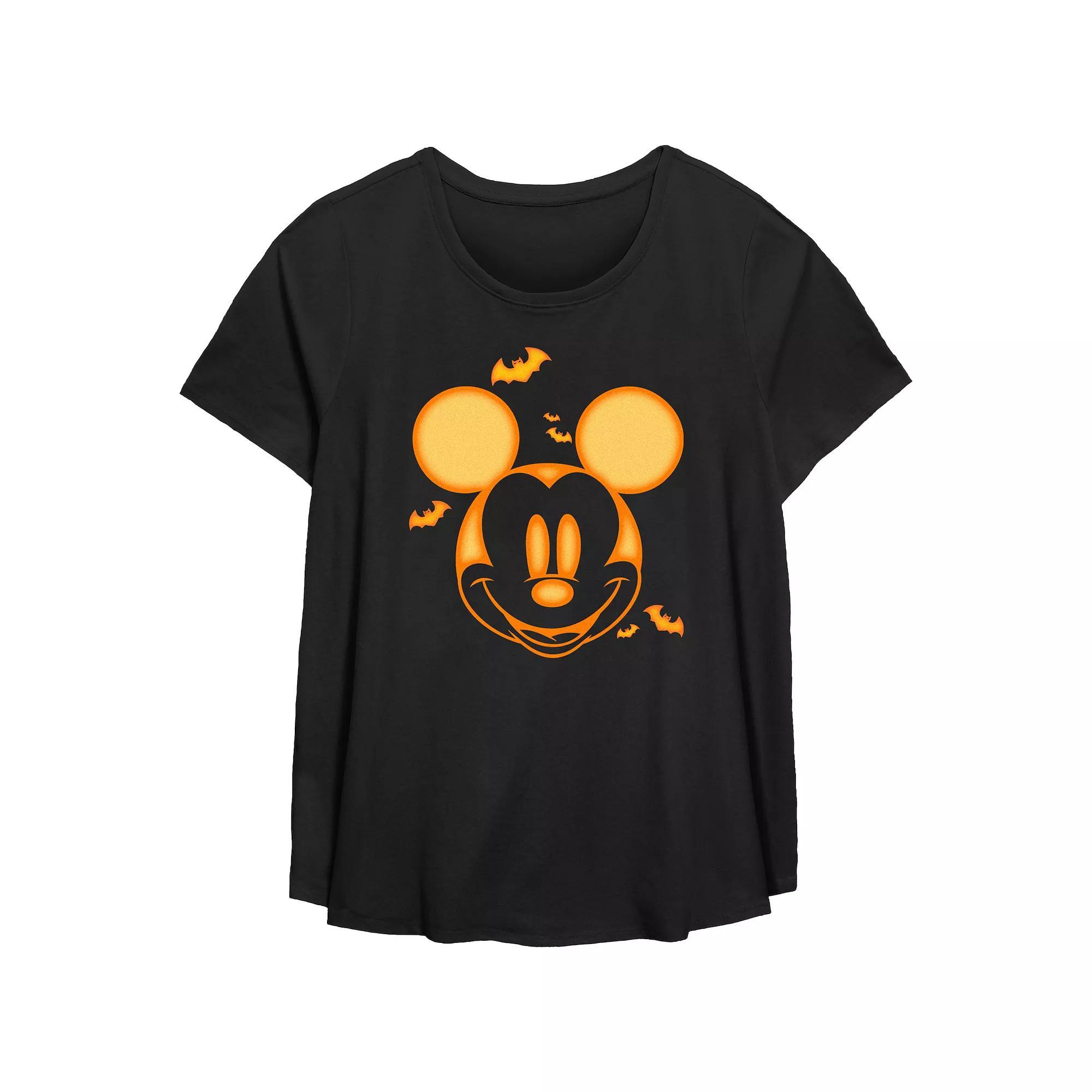 Disney's Mickey Mouse Juniors' Plus Size Halloween Style Scoop Hem Flowy Graphic Tee, Women's, Size: 0X, Black Product Image