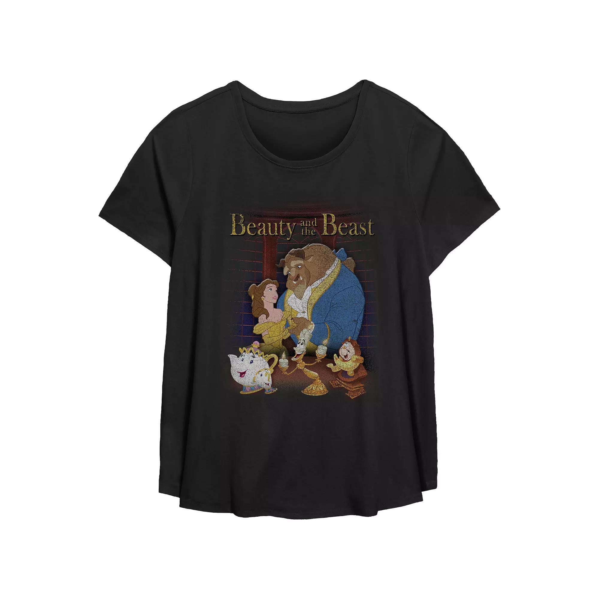 Disney's Beauty And The Beast Dance Poster Plus Graphic Tee, Women's, Size: 5XL, Black Product Image