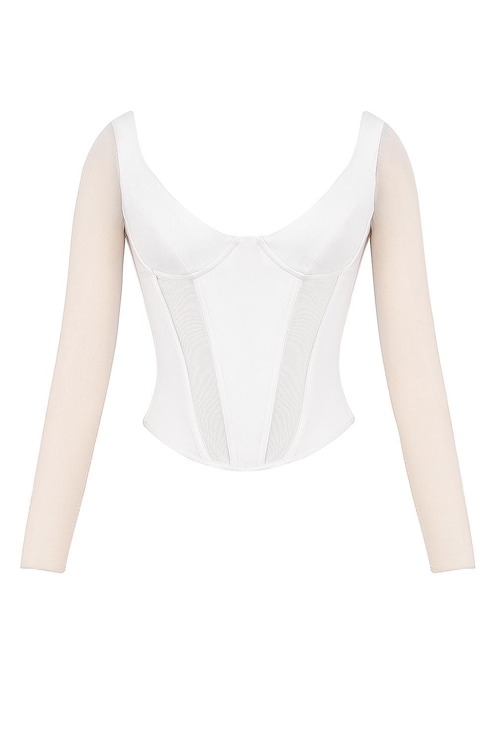 Araminta  white long sleeve mesh corset Product Image