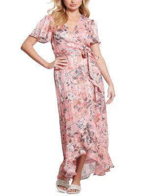 Guess Womens Juna V-Neck Flutter-Sleeve Maxi Dress Product Image