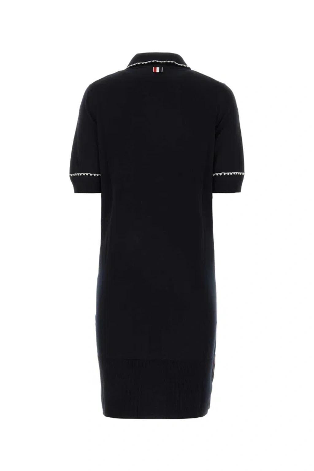 THOM BROWNE Silk Blend Polo Dress For Women In Navy Product Image