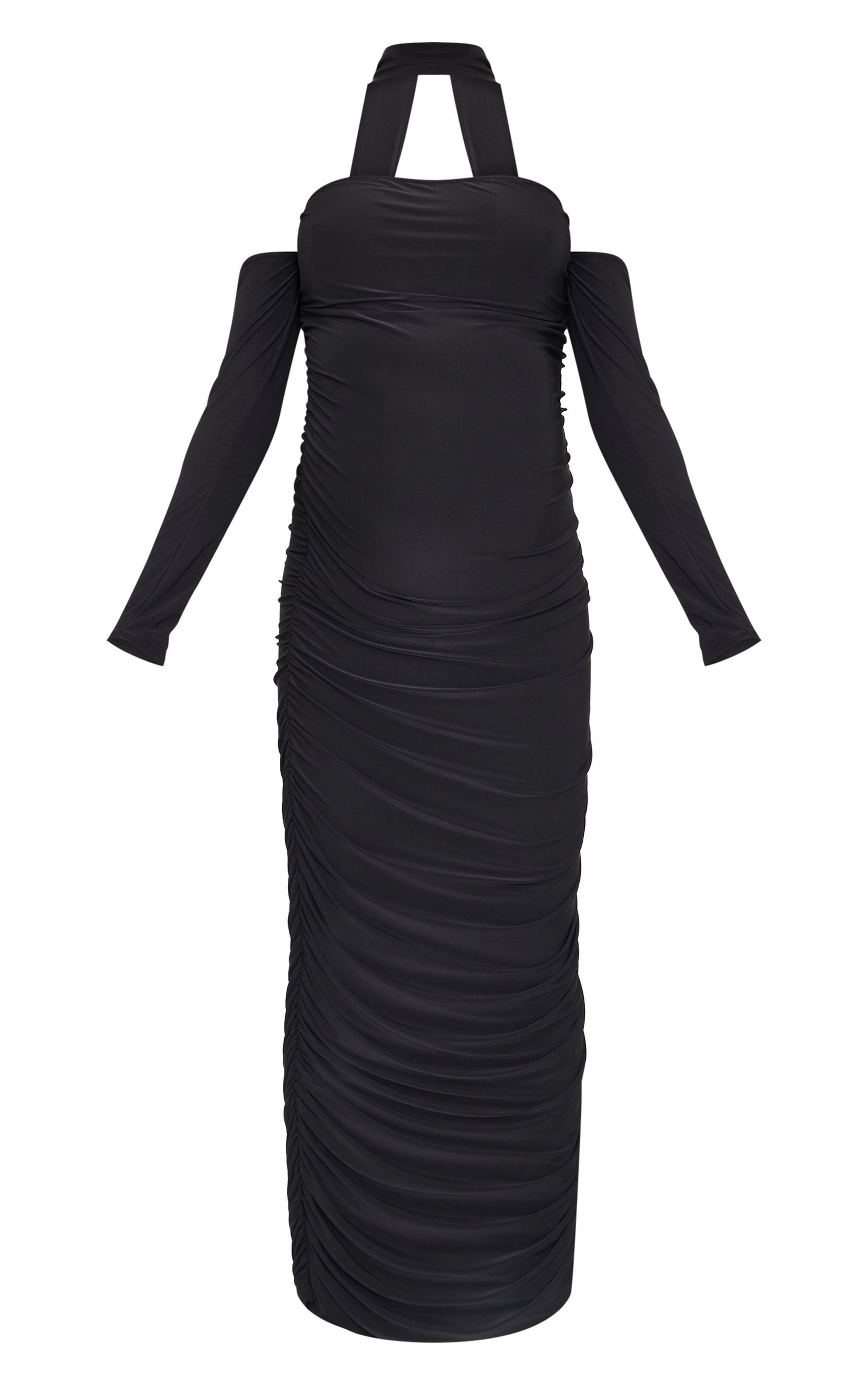 Maternity Black Slinky Choker Detail Ruched Midaxi Dress Product Image