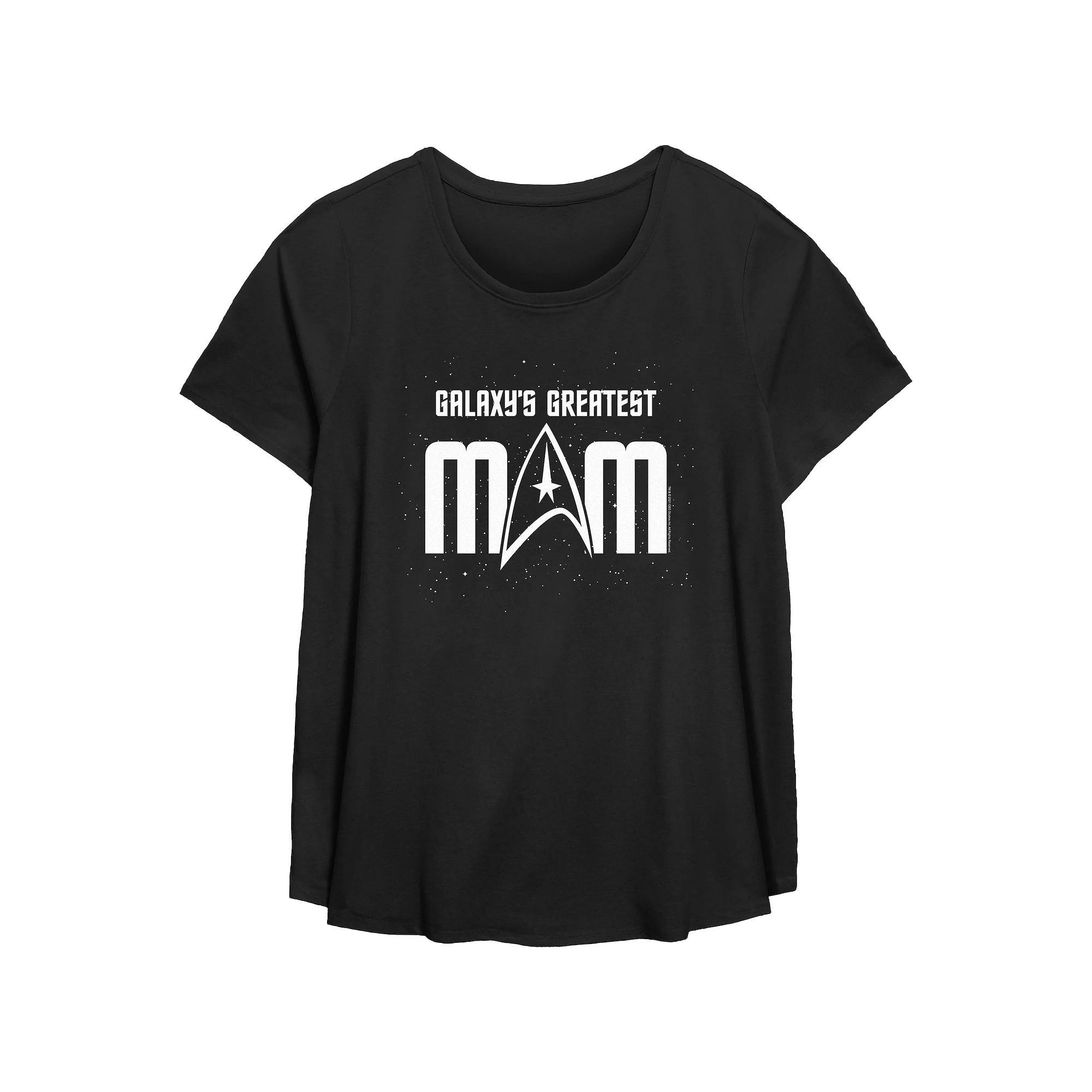 Plus Size Star Trek Galaxy's Greatest Mom Badge Scoop Hem Flowy Graphic Tee, Women's, Size: 0X, Black Product Image