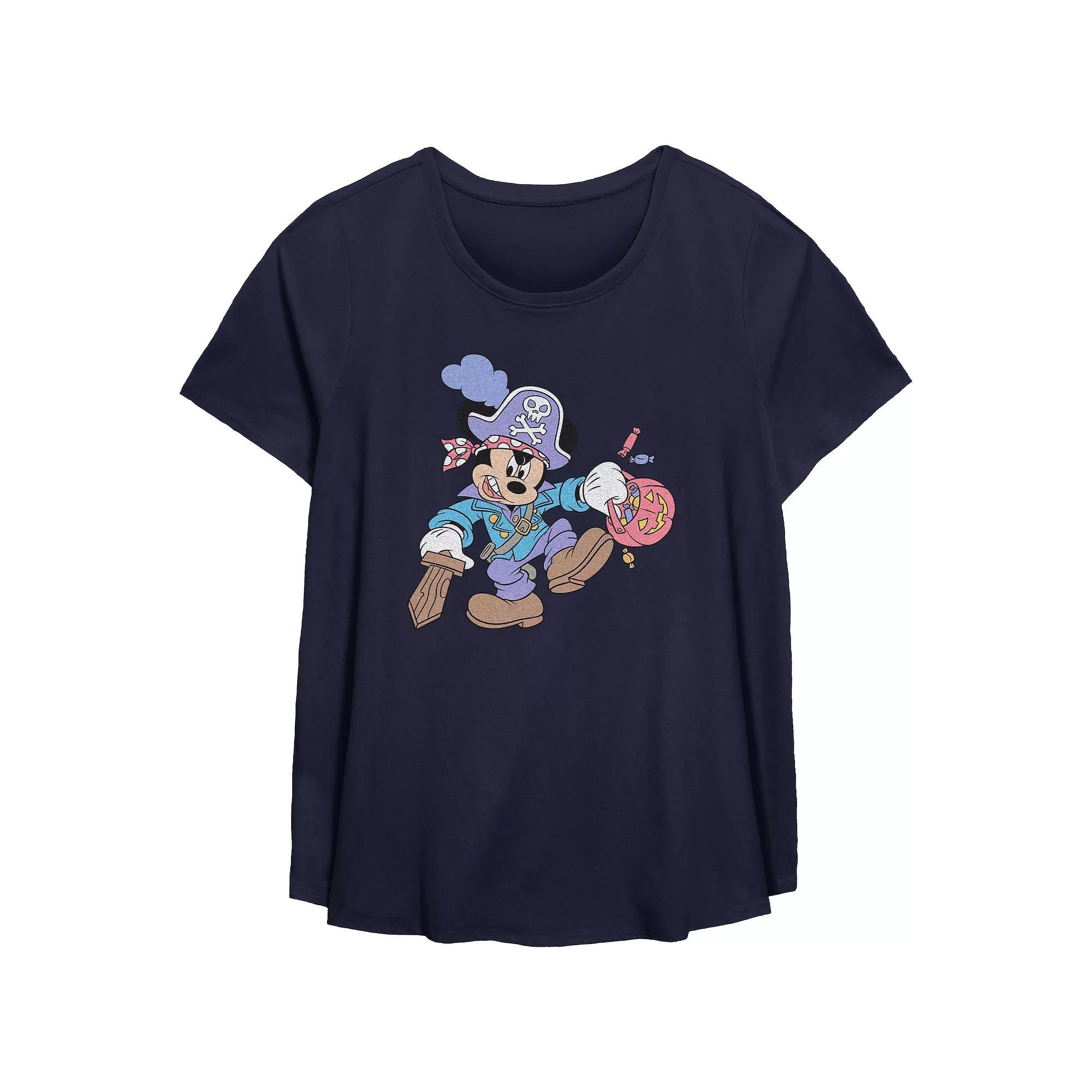 Disneys Mickey Mouse Pirate Trick Or Treater Plus Size Flowy Graphic Tee, Womens Blue Product Image