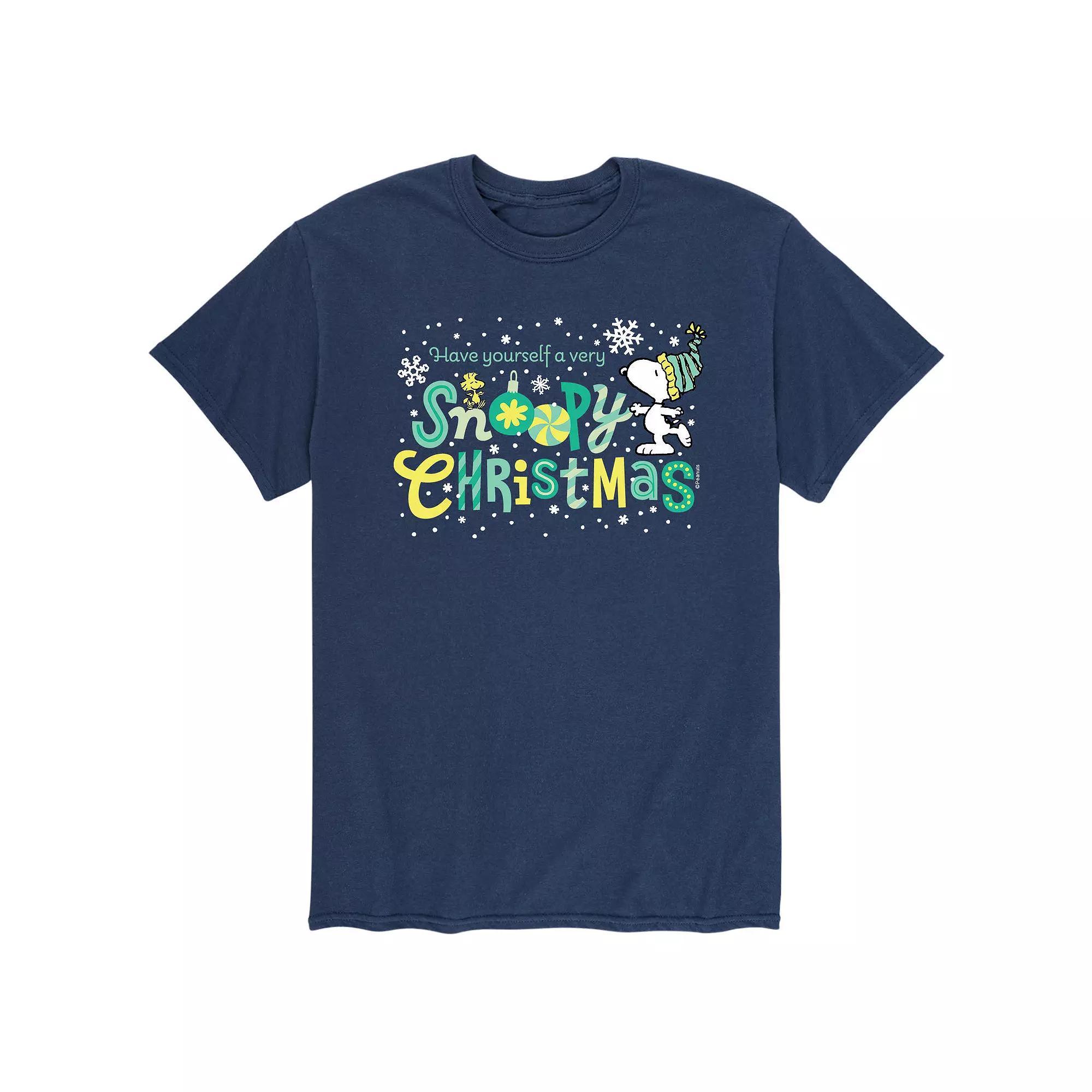 Men's Peanuts Snoopy Christmas Tee, Size: Large, Blue Product Image