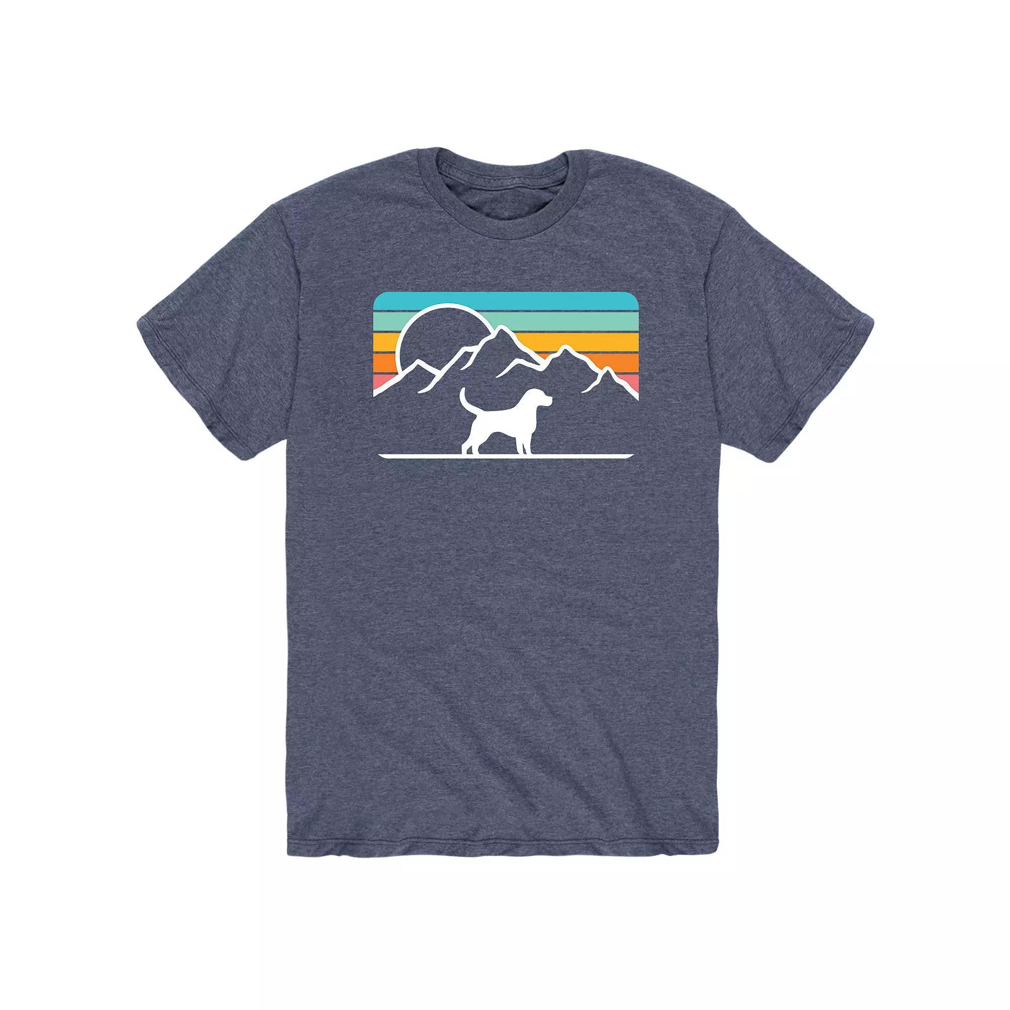 Men's Dog With Retro Mountain Tee, Size: Medium, Blue Product Image