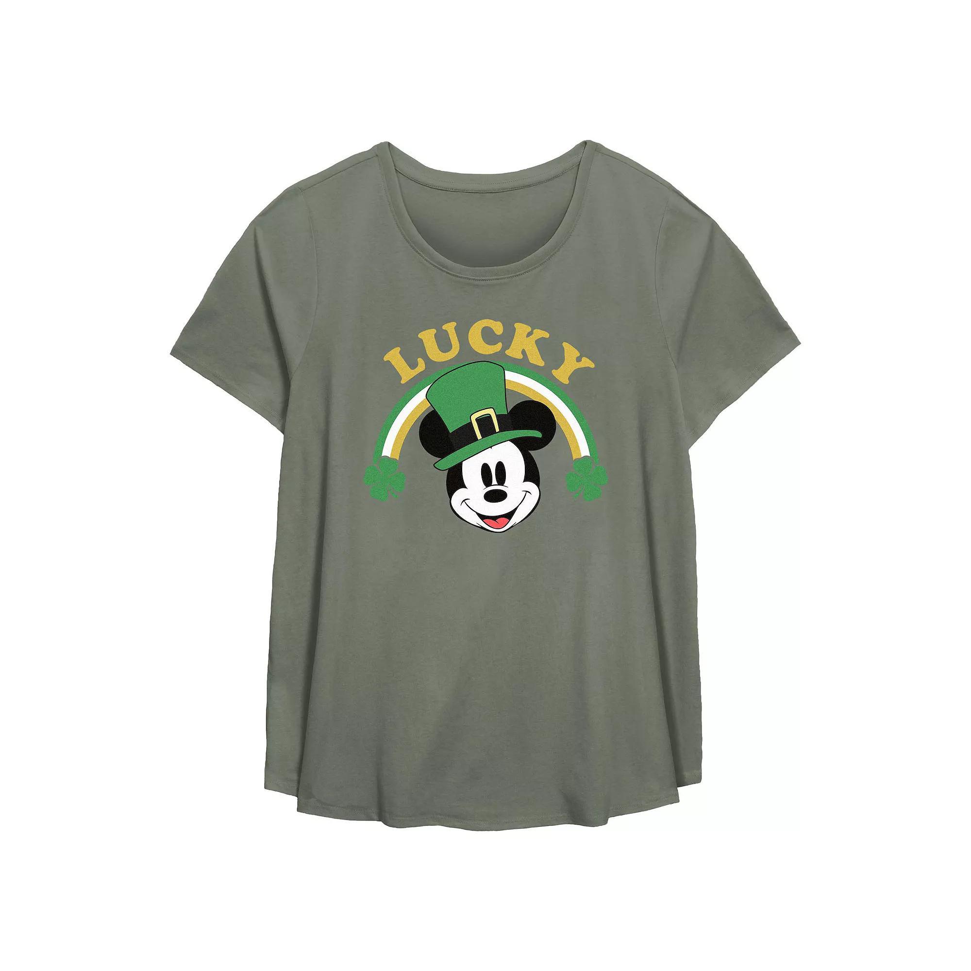 Disney's Mickey Mouse Lucky Shamrock Rainbow Plus Size Flowy Graphic Tee, Women's, Size: 3XL, Green Product Image
