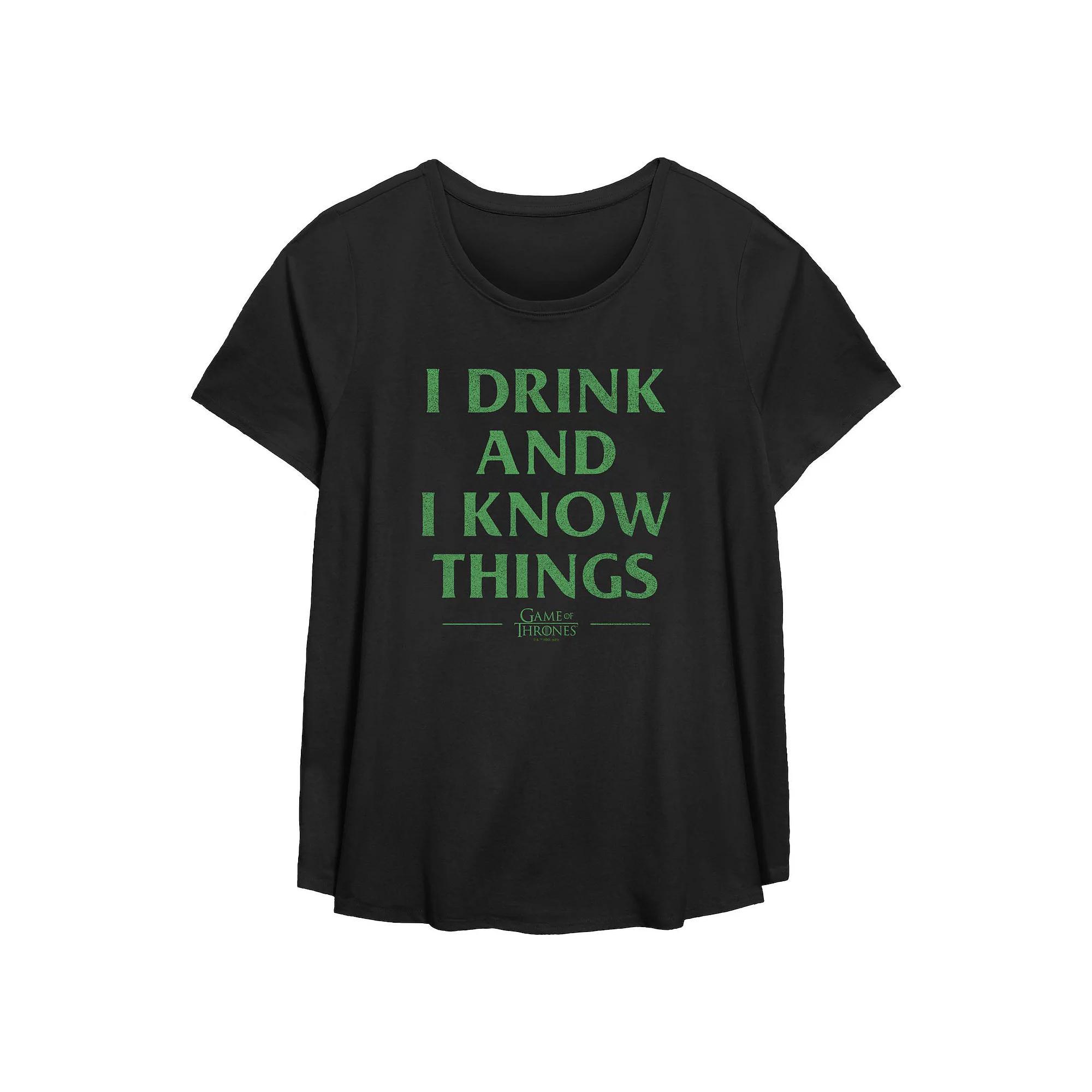 Plus Size Game Of Thrones I Drink And I Know Things Flowy Graphic Tee, Women's, Size: 4XL, Black Product Image