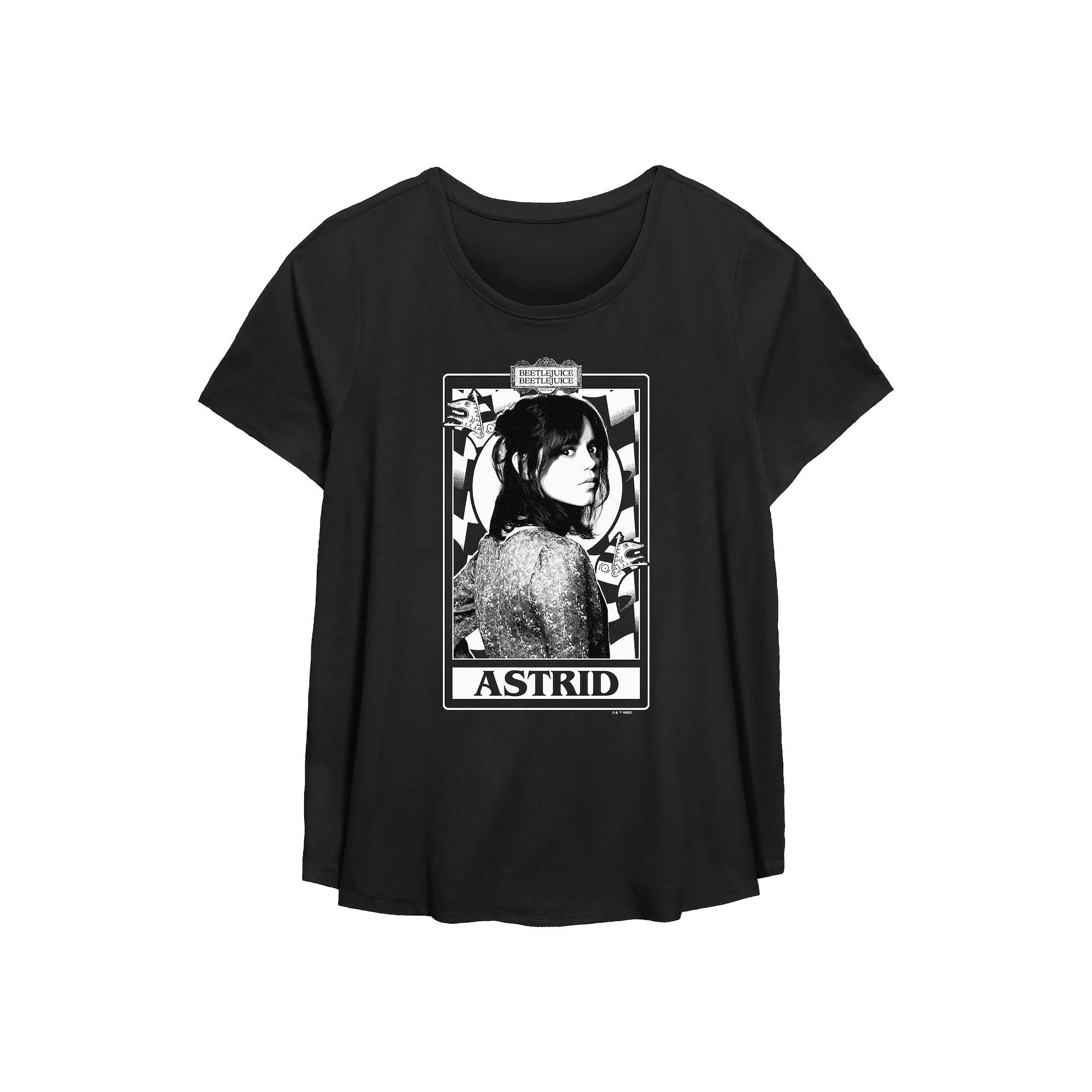 Plus Size Beetlejuice 2 Astrid Card Flowy Graphic Tee, Women's, Size: 1XL, Black Product Image