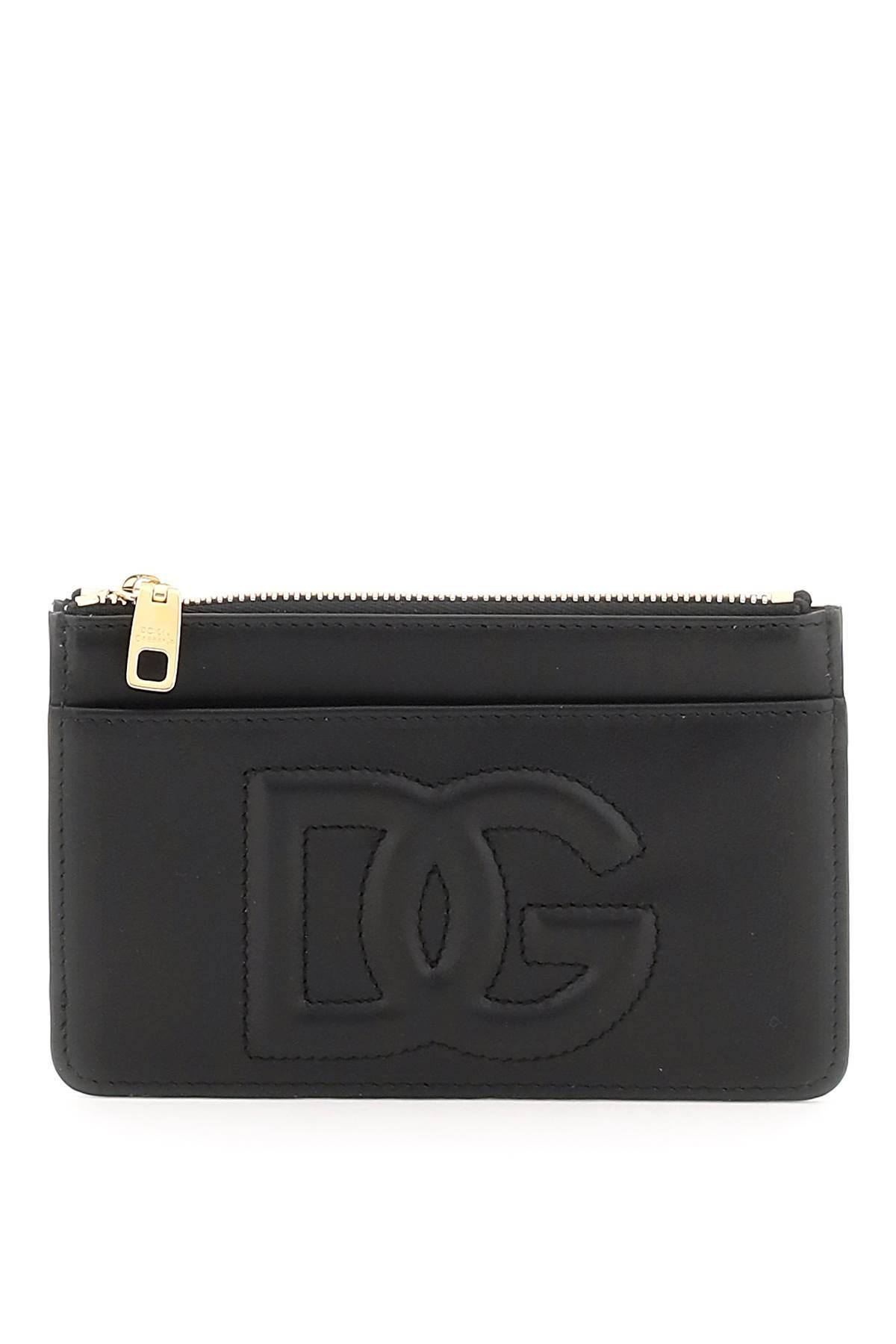 DOLCE & GABBANA Logo Embossed Top Zip Card Holder In Black Product Image