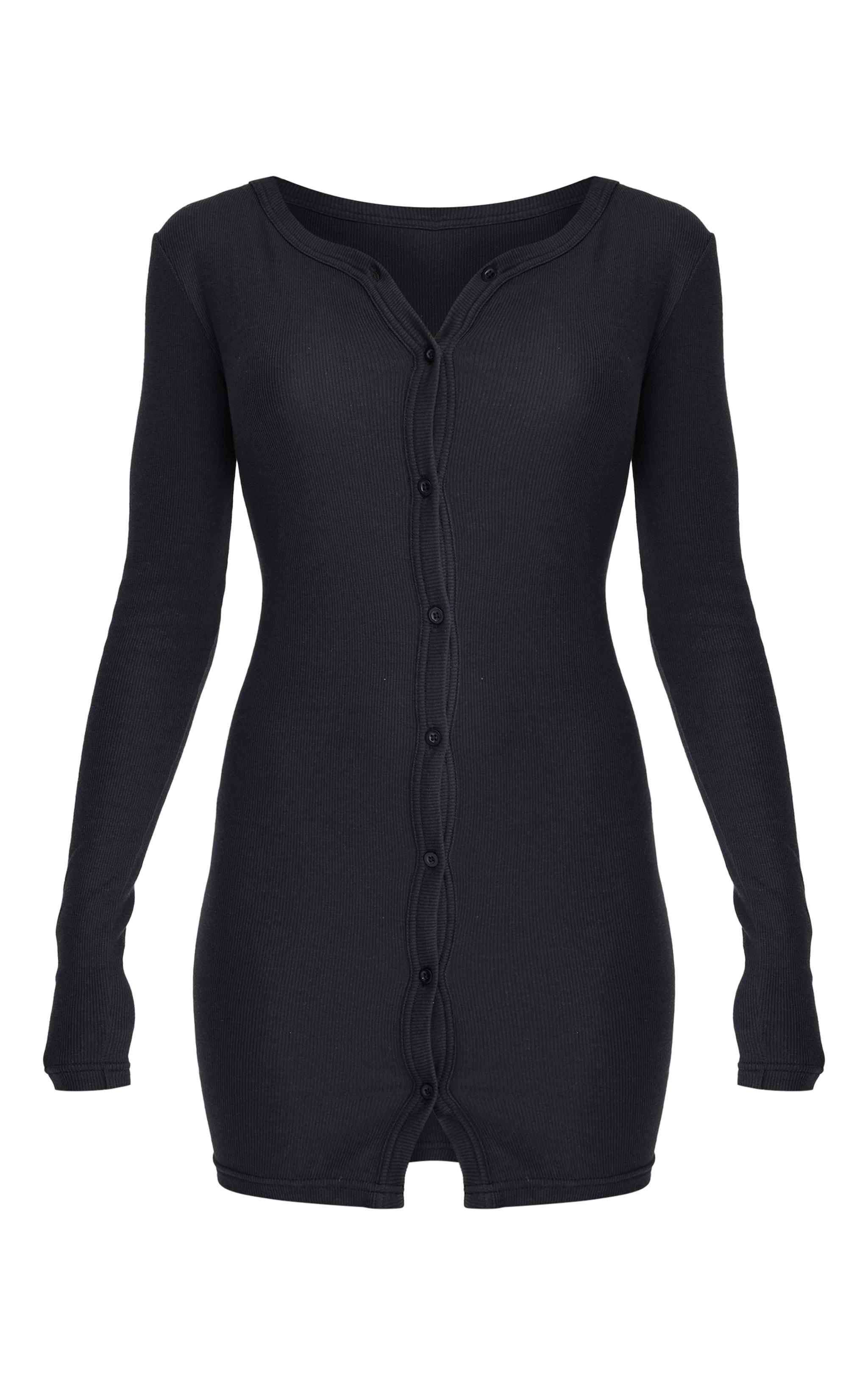  Black Button Detail Bodycon Dress Product Image