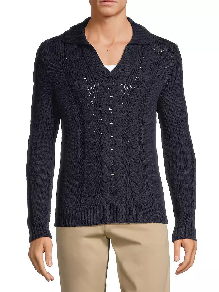 Silk & Cotton-Blend Cable-Knit Polo Sweater Product Image