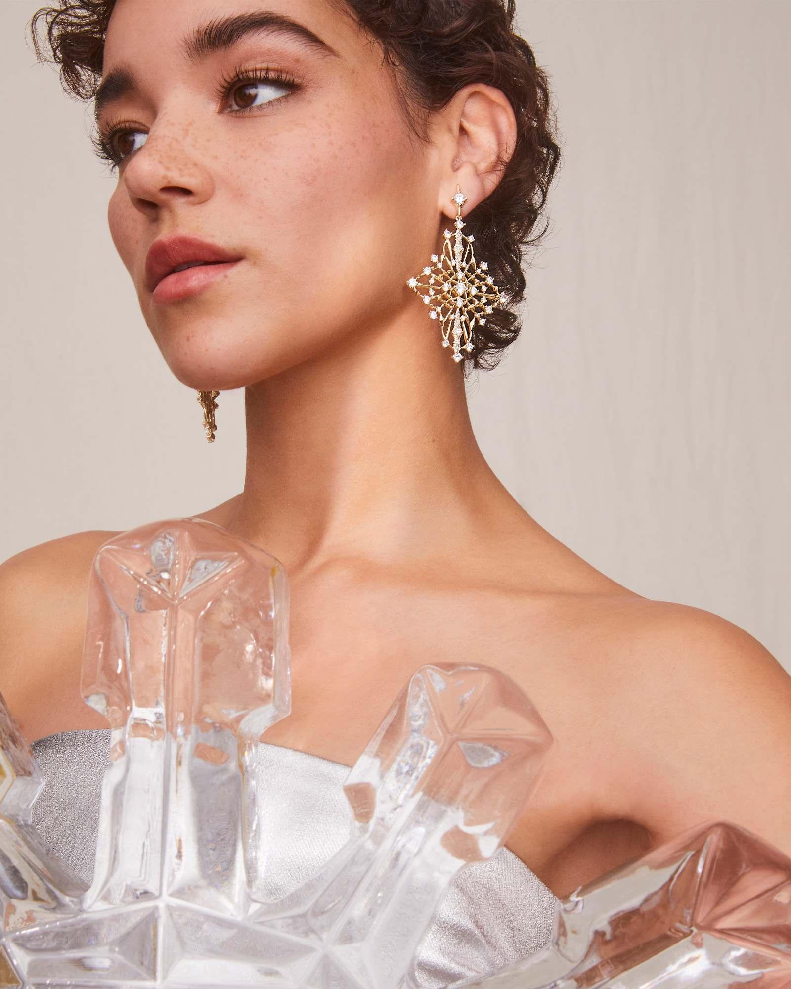 Rosalie Gold Statement Earrings in White CZ Product Image