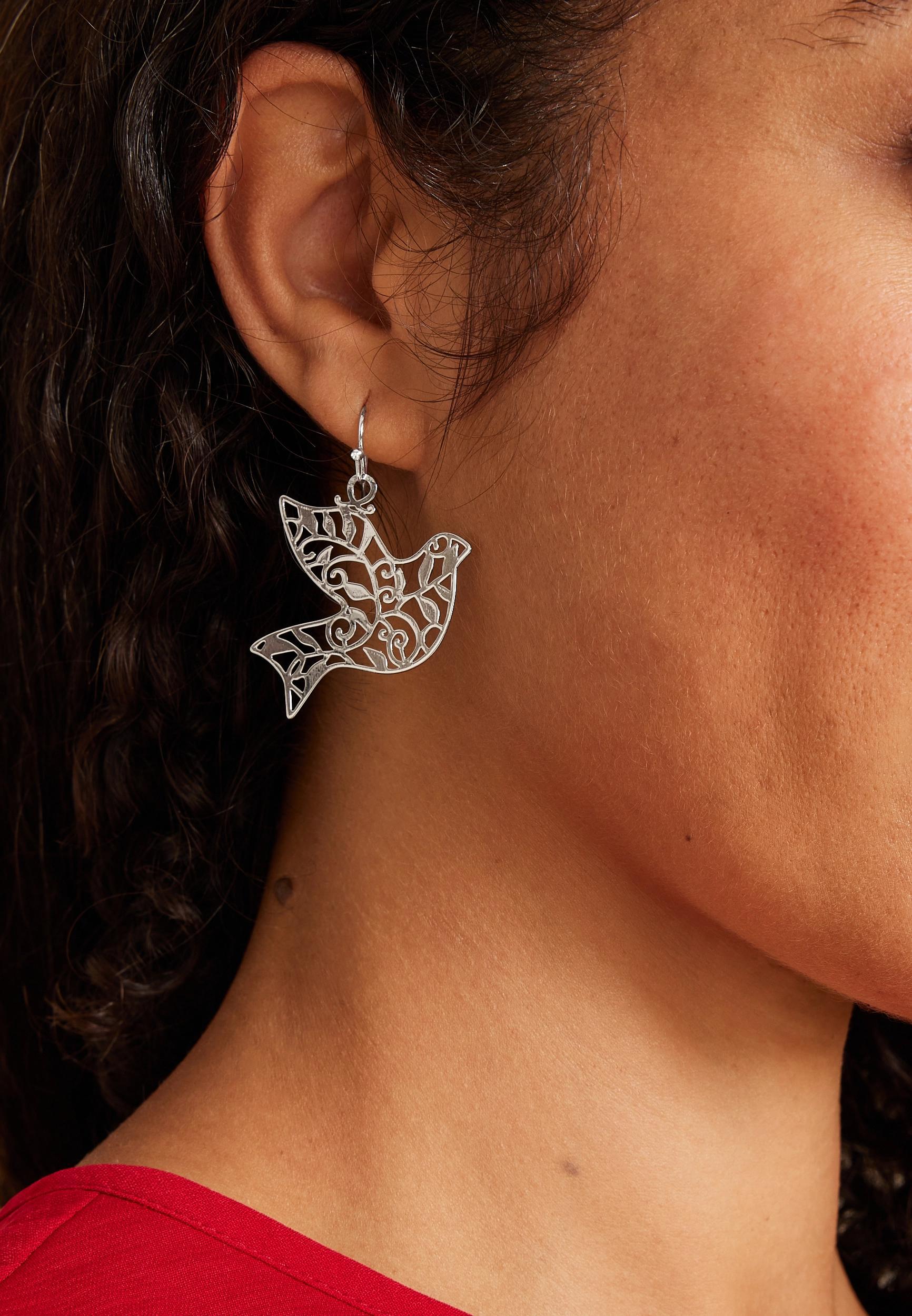 Silver Dove Laser Cut Drop Earrings Product Image