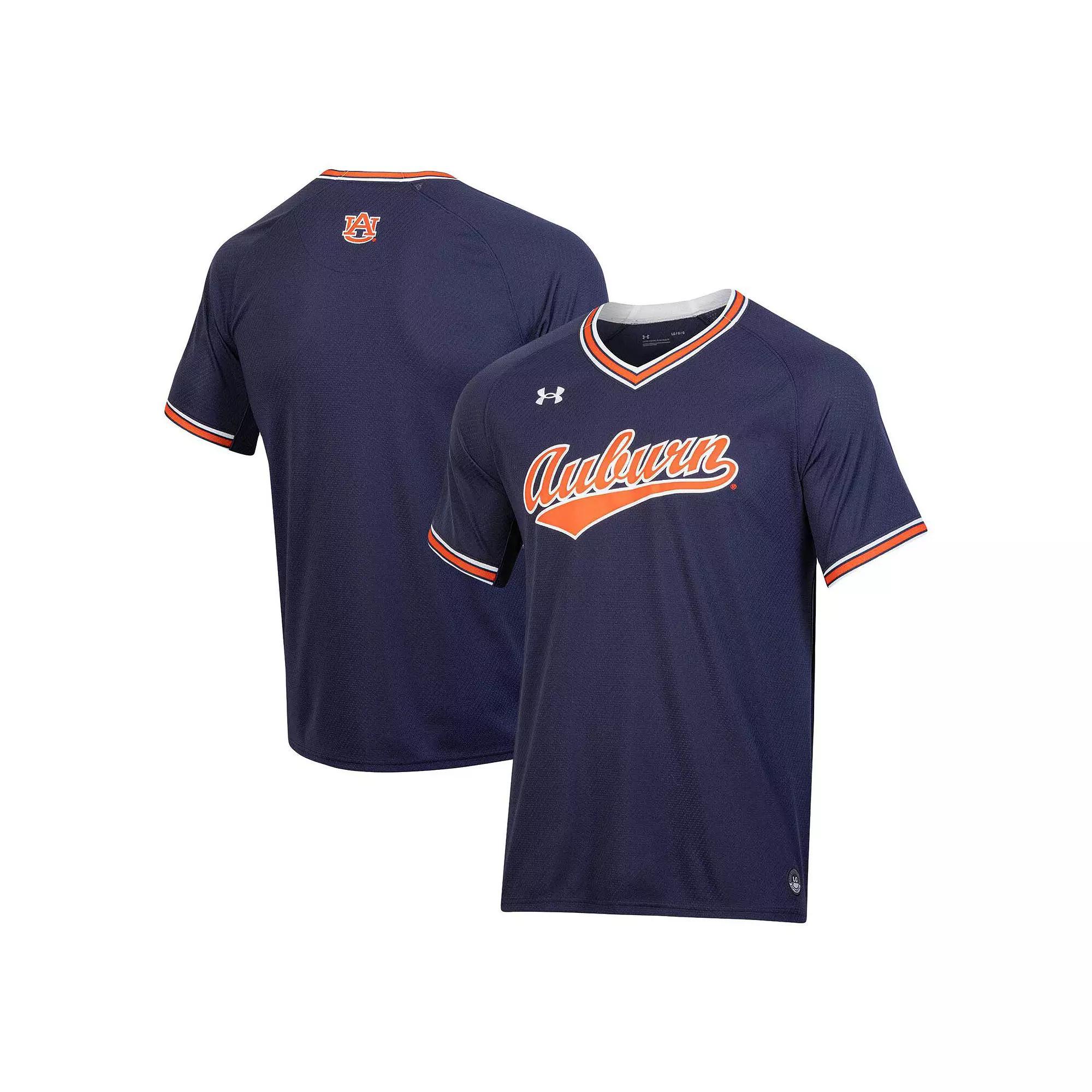 Men's Under Armour Navy Auburn Tigers Softball V-Neck Jersey, Size: Small, Blue Product Image