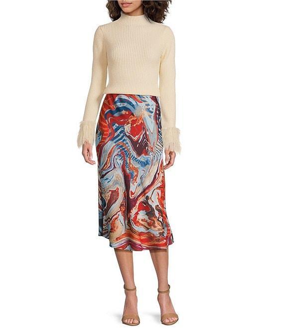 Skies Are Blue Abstract Print High Waisted Midi Skirt Product Image