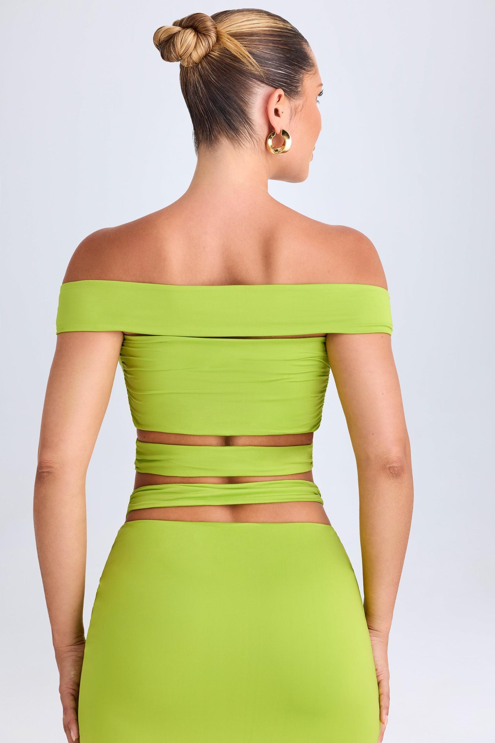 Cut-Out Off-Shoulder Crop Top in Lime Green Female Product Image