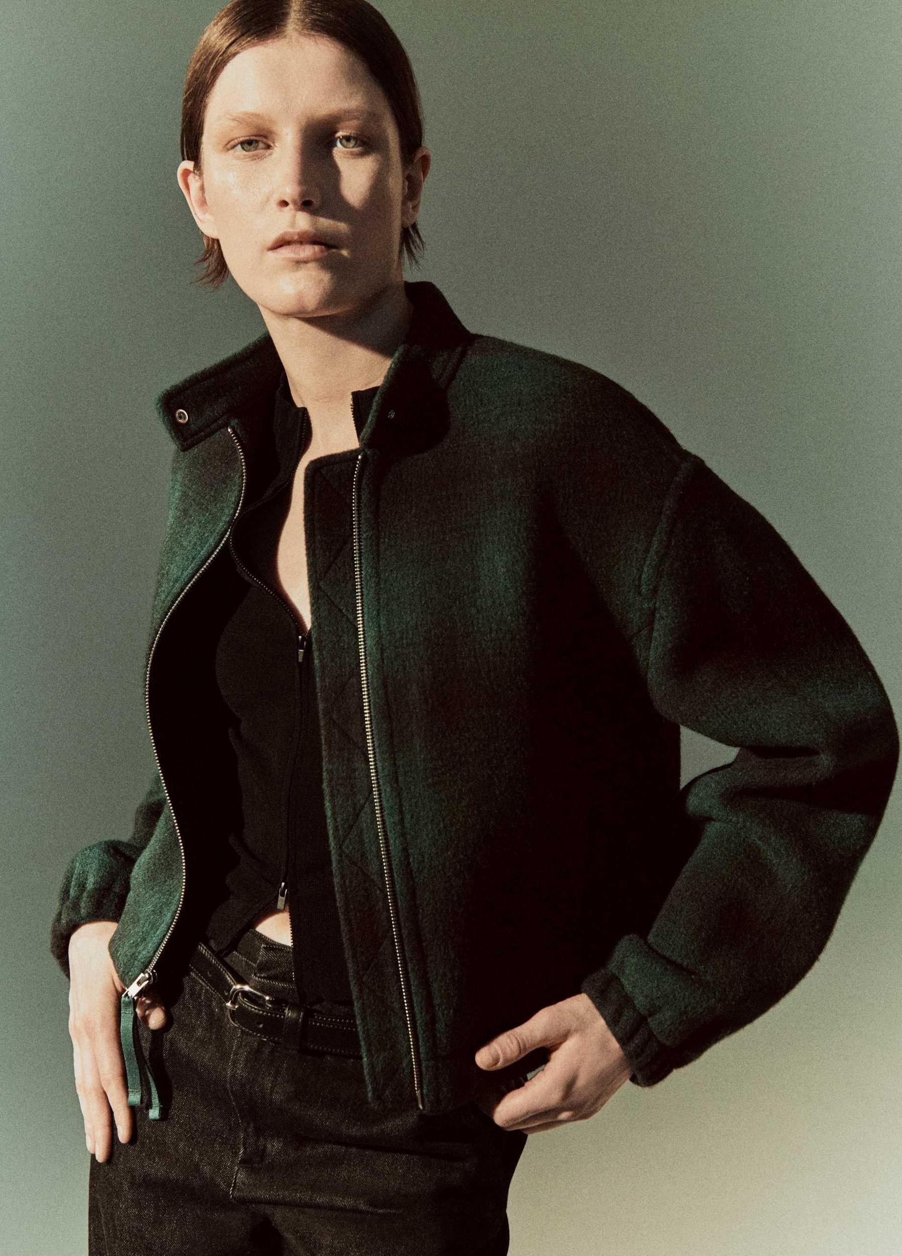 Shadow Plaid Italian Wool-Blend Bomber Jacket Product Image