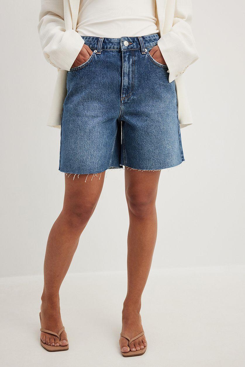 High Waist Raw Hem Denim Shorts Product Image
