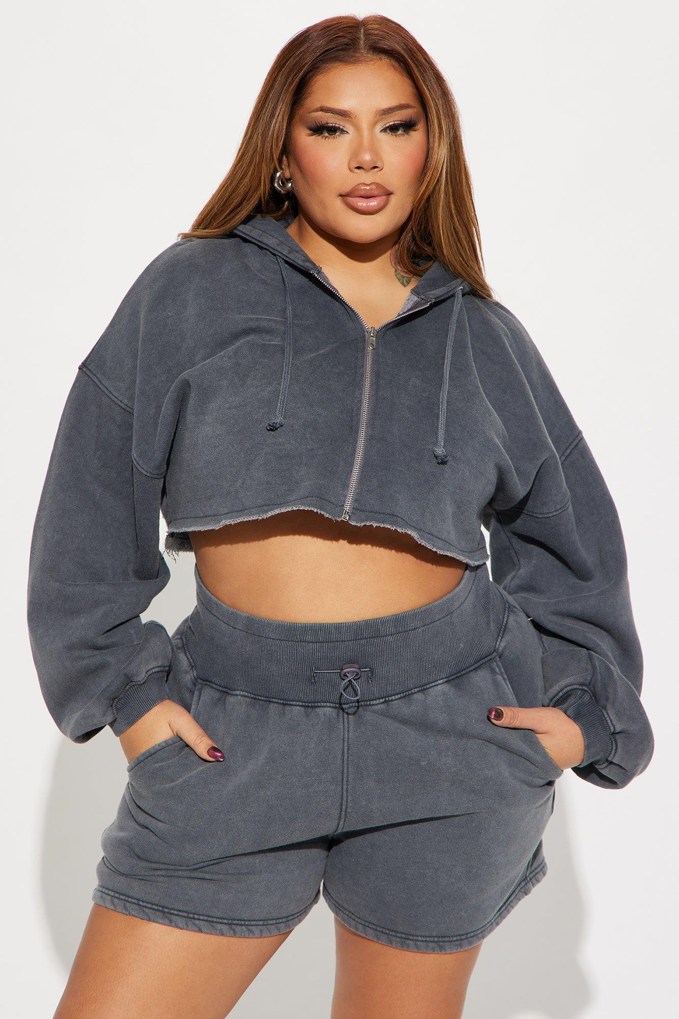 On The Go Fleece Short Set - Charcoal Product Image