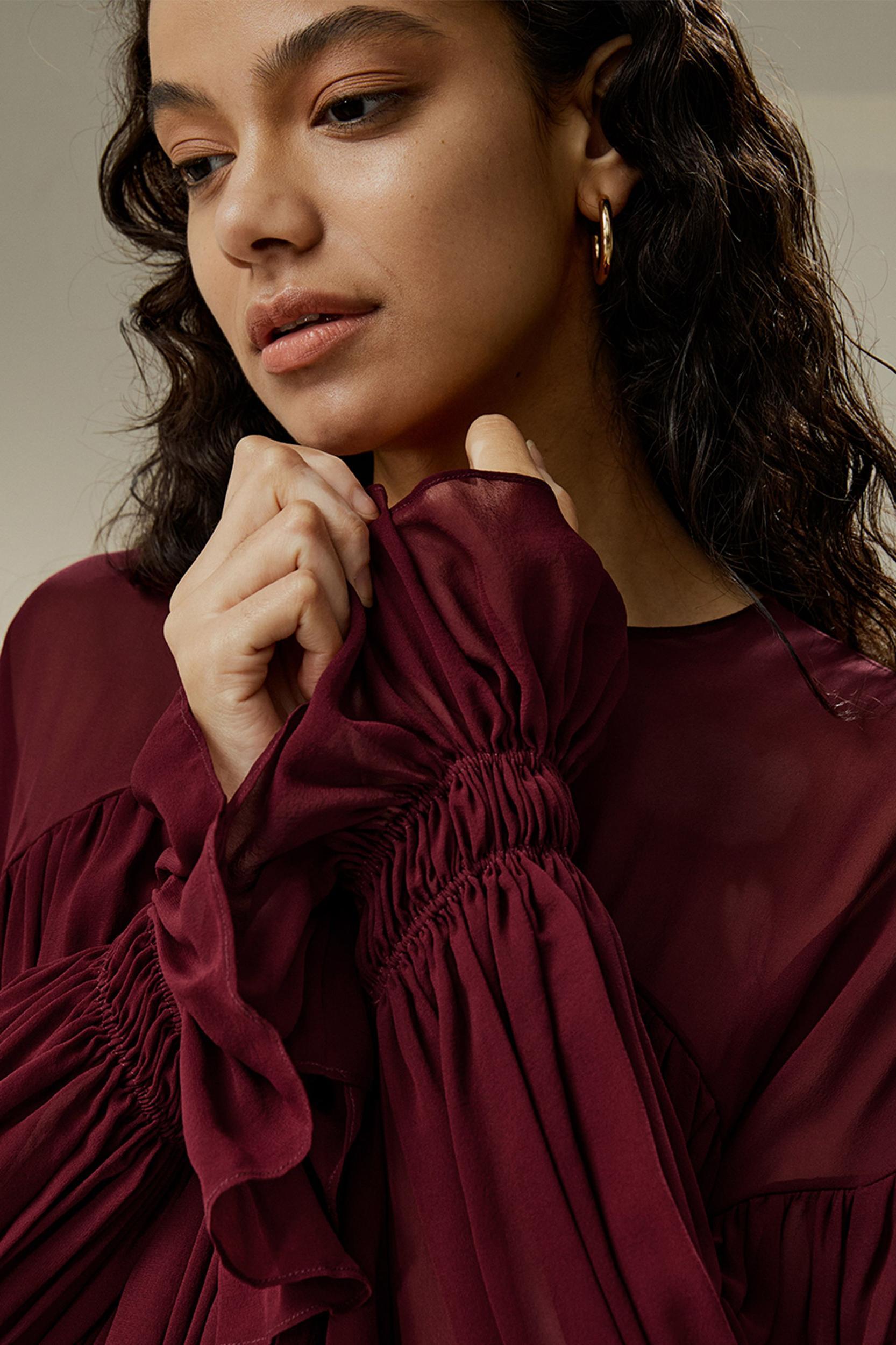 Sheer-shoulder Ruffle Shirt Product Image