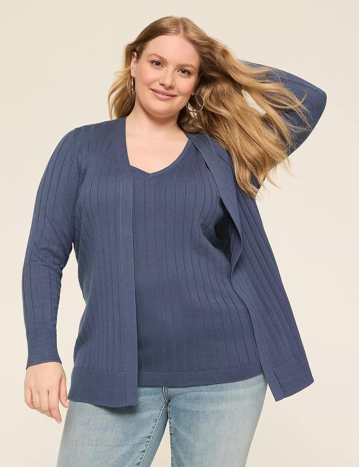 Modern Ribbed Long-Sleeve Open-Front Cardigan Product Image