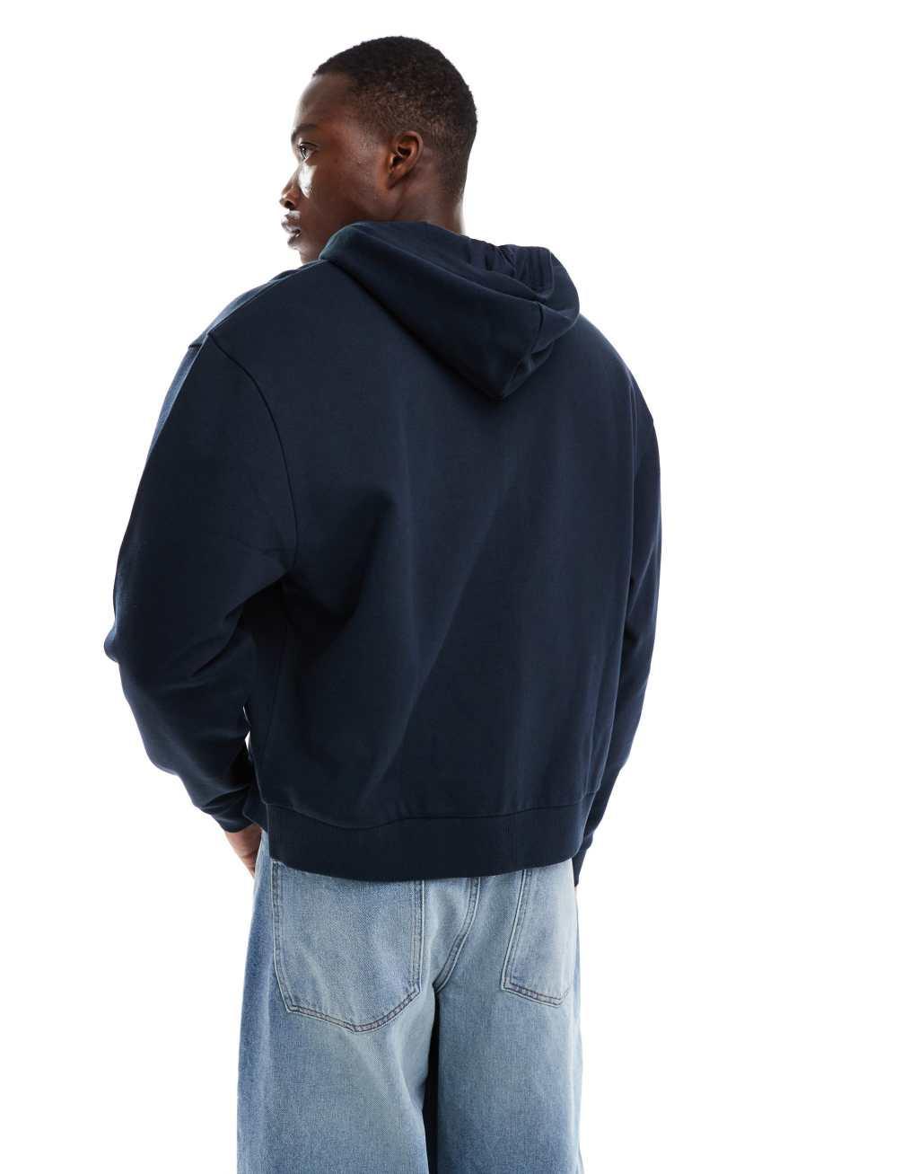 ASOS DESIGN essential boxy oversized zip up hoodie in navy Product Image
