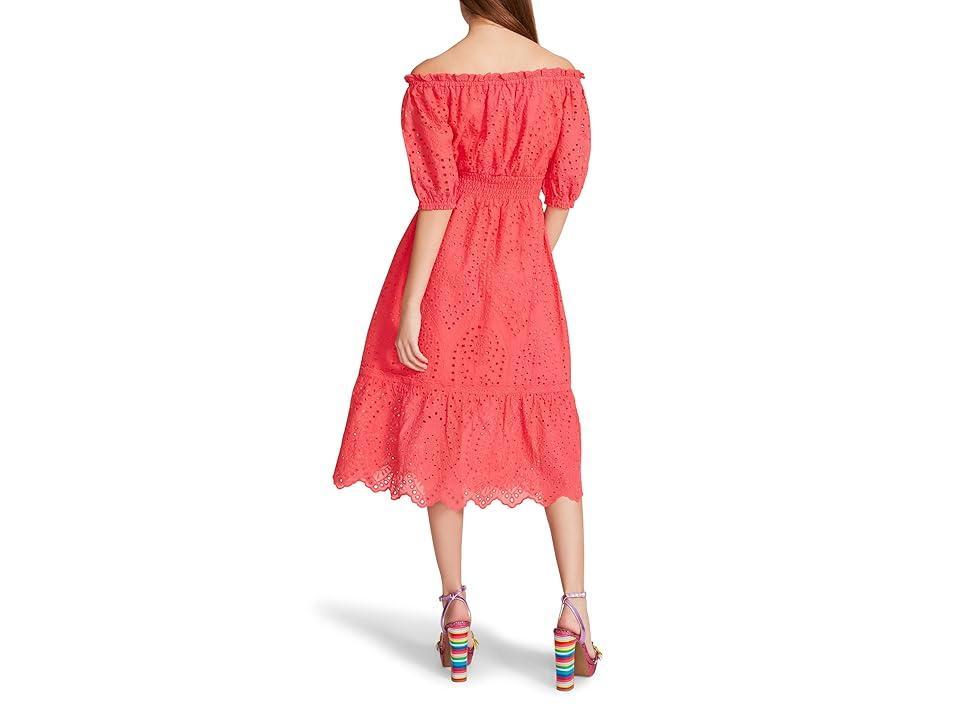 Betsey Johnson On/Off Shoulder Cotton Eyelet Midi (Paradise ) Women's Dress Product Image