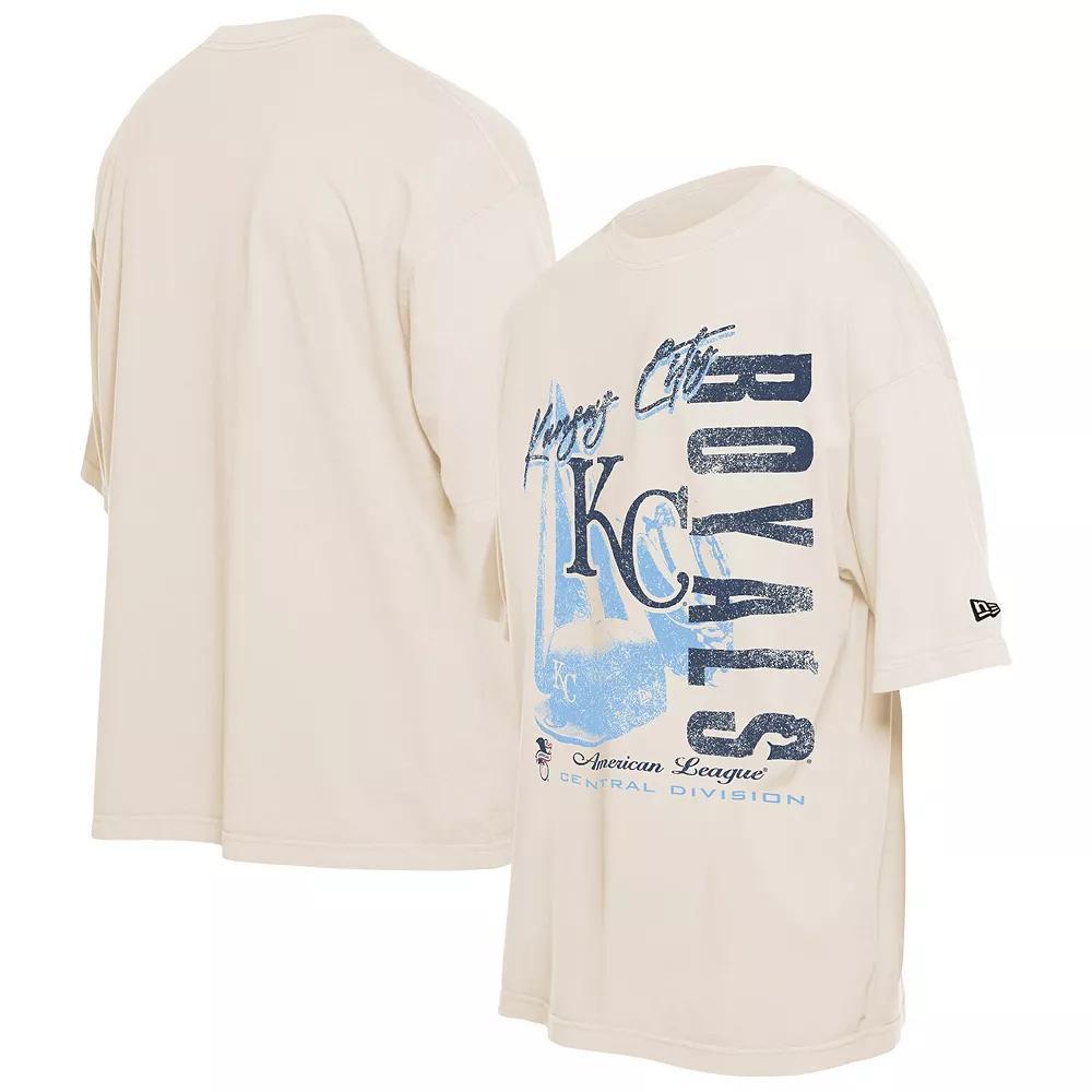 Men's New Era Cream Kansas City Royals Cooperstown Collection Oversized Throwback Distressed T-Shirt, Size: 2XL, Beige Product Image
