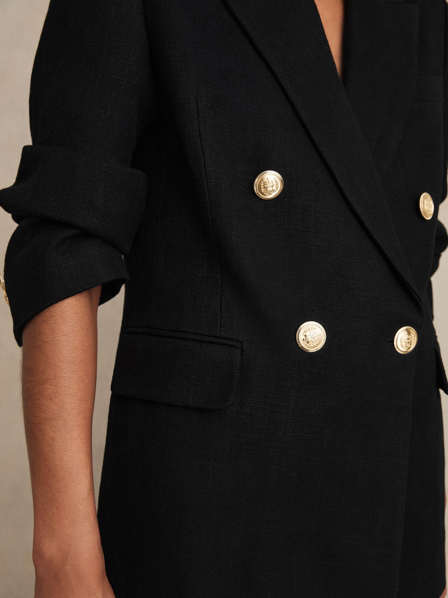 Oversized Double-Breasted Blazer Linen-Blend in Black Product Image