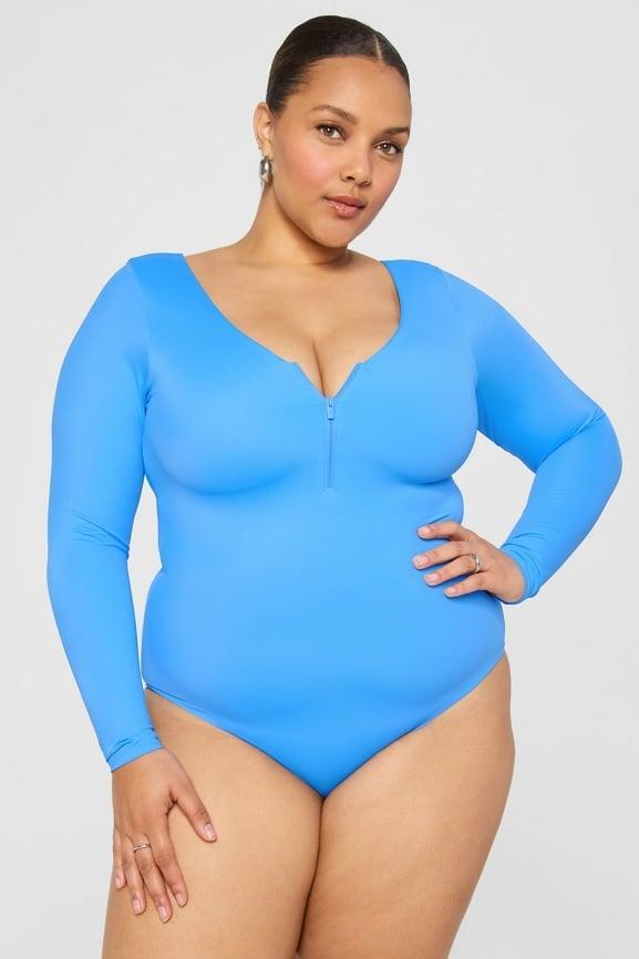 Zip-Front Long Sleeve One-Piece Swimsuit Product Image