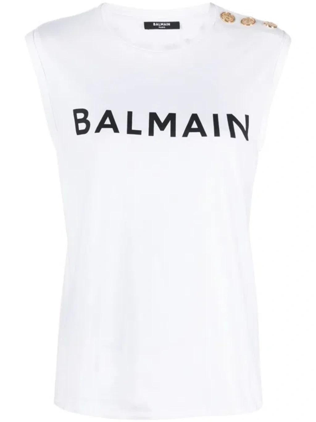 BALMAIN Logo Tank Top In White Product Image