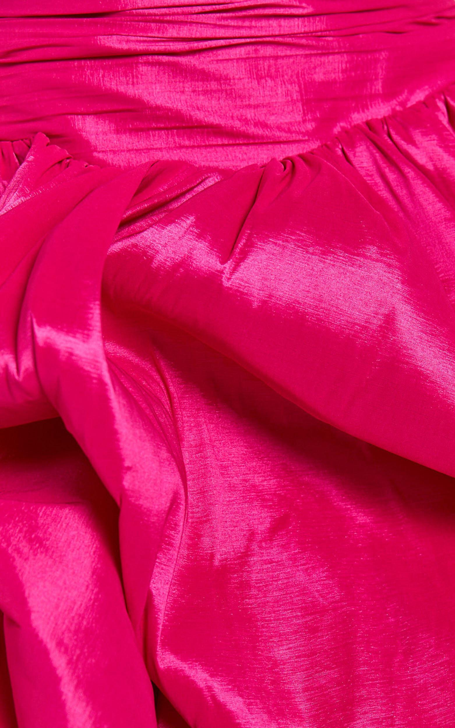 Deb Mini Dress - Ruched Strapless Bubble Hem Dress in Hot Pink Product Image