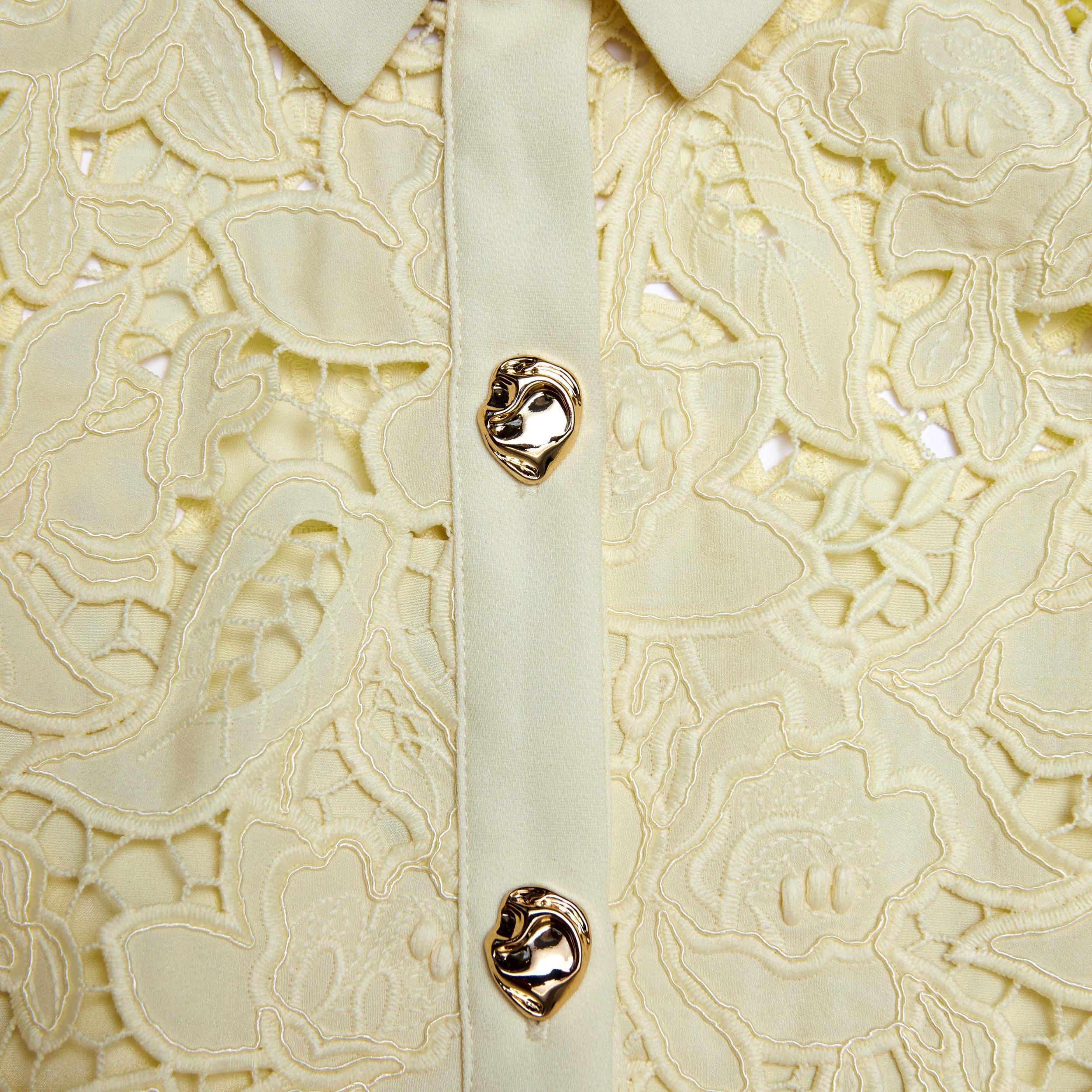 Yellow Lace Collared Midi Dress Product Image