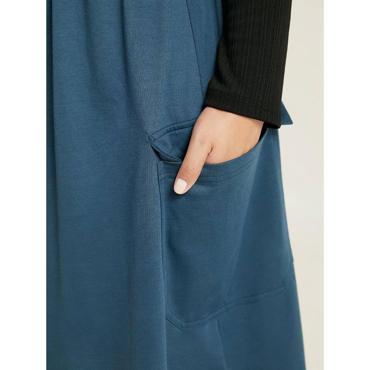 Plus Size Solid Adjustable Straps Elastic Waist Dress Indigo Women Casual Adjustable Straps Spaghetti Strap Sleeveless Curvy Midi Dress BloomChic 14-16/1X Product Image