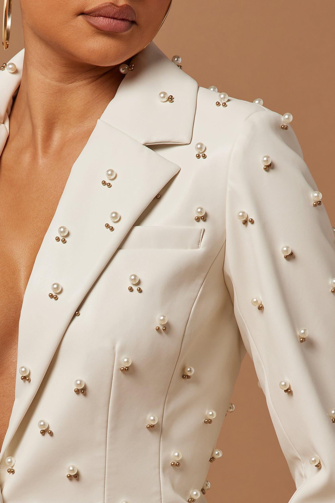 Claire Embellished Blazer - Ivory Product Image