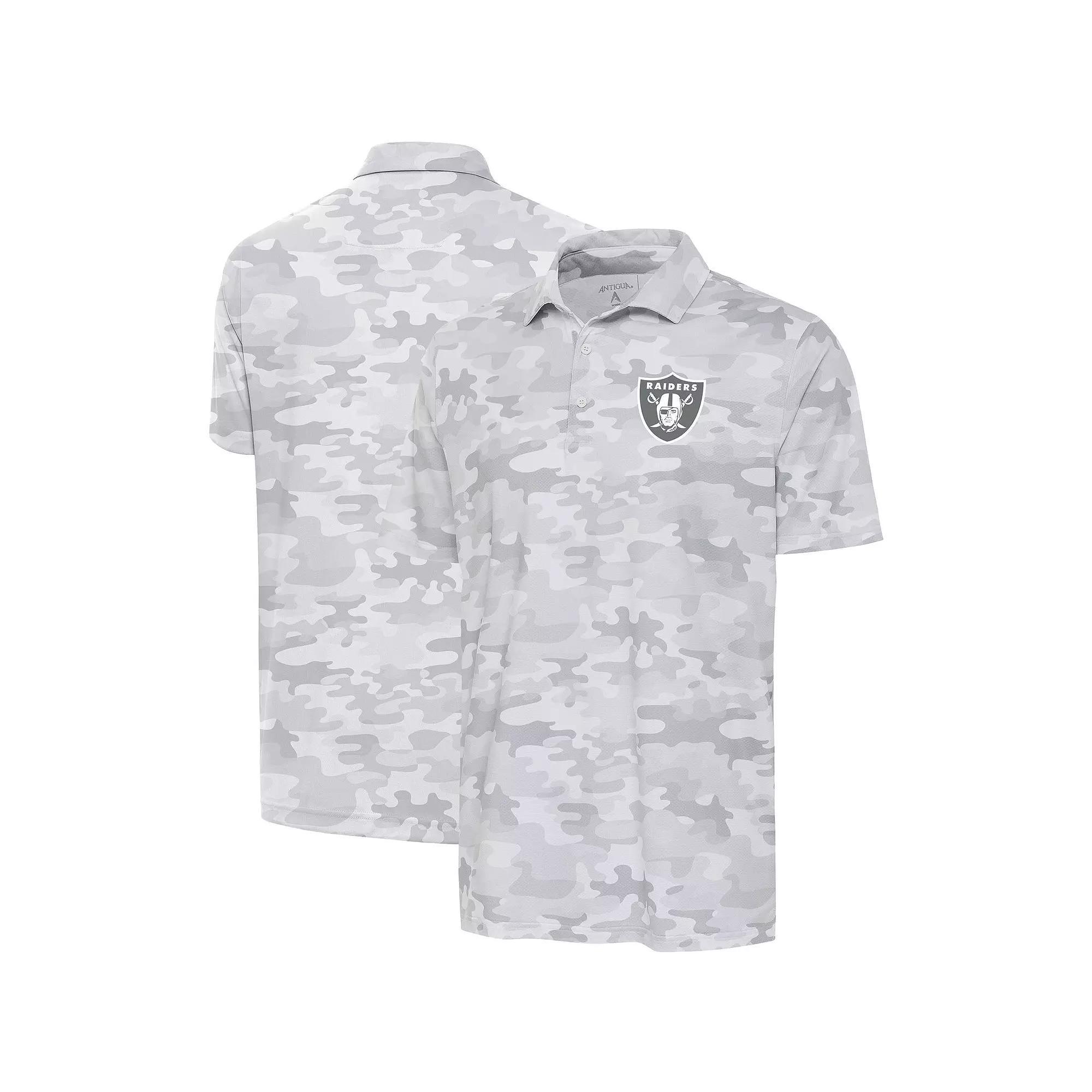 Men's Antigua White Las Vegas Raiders Anthracite Logo Collide Polo,  Product Image