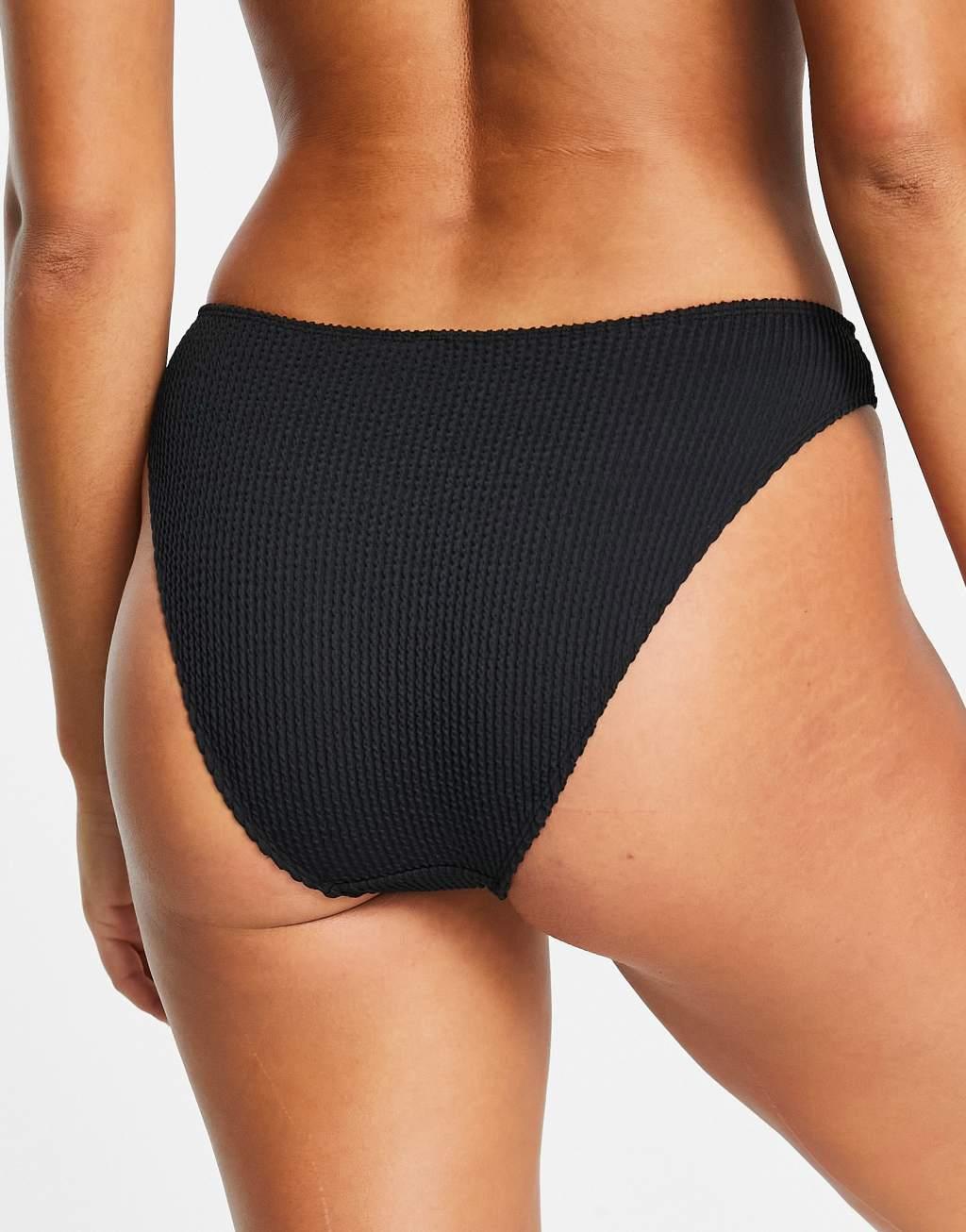 Monki mix&match ribbed bikini bottom in black Product Image