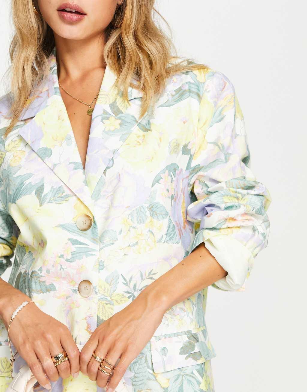 ASOS DESIGN floral oversized grandad blazer-Multi Product Image