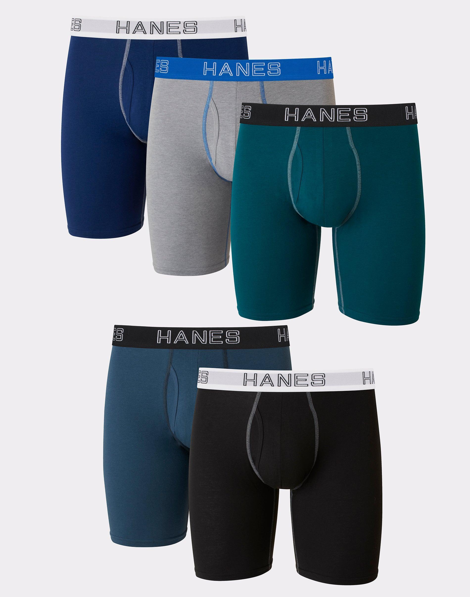 Hanes Ultimate Mens Stretch Long Leg Boxer Brief Underwear, Moisture Wicking, 5-Pack Assorted 2XL Product Image