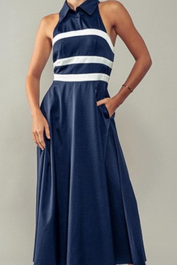 Impeccably Striped Collared Midi Dress Product Image