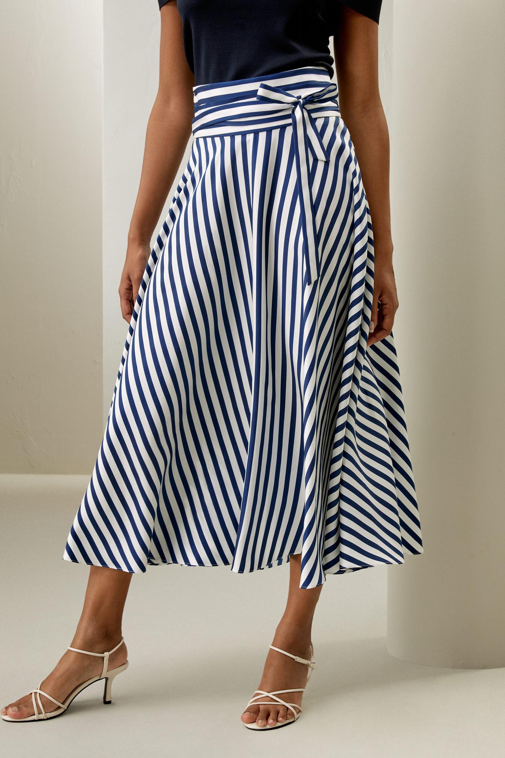 Silk Striped Midi Skirt Product Image