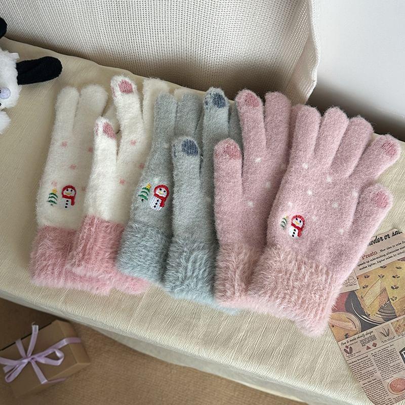 Snowman Embroidered Knit Gloves Product Image