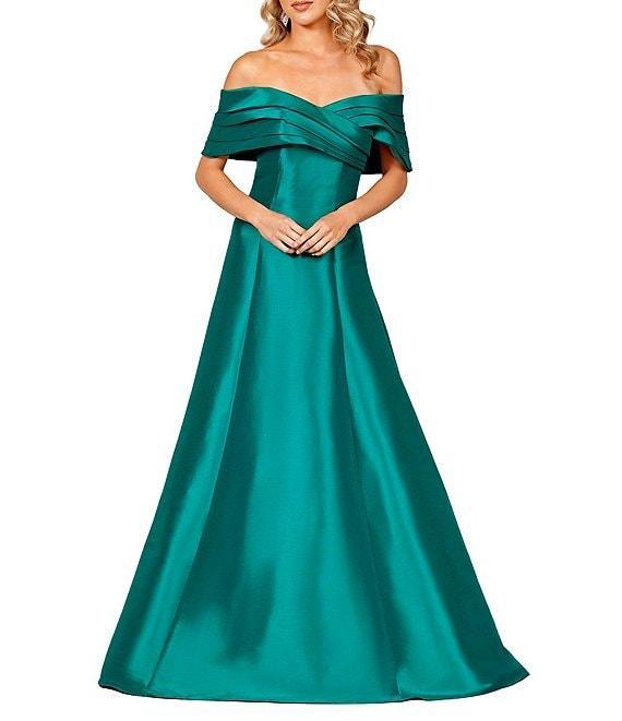 Terani Couture Pleated Off-the-Shoulder A-Line Gown Product Image