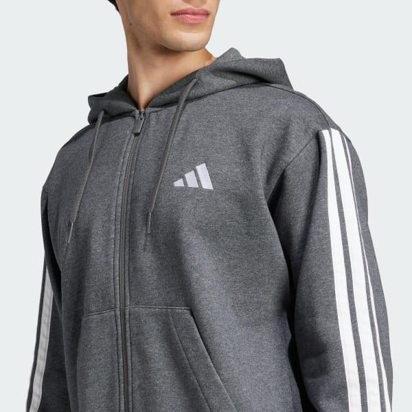 Men's adidas Essentials 3-Stripes Fleece Sportswear Zip Front Hoodie, Size: Small, Pure Ruby Black Product Image