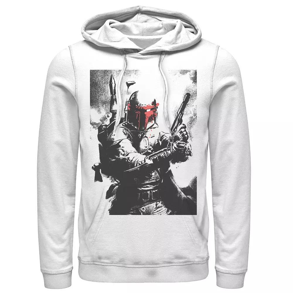 Men's Star Wars Boba Fett Faded Action Portrait Poster Hoodie, Size: Large, White Product Image