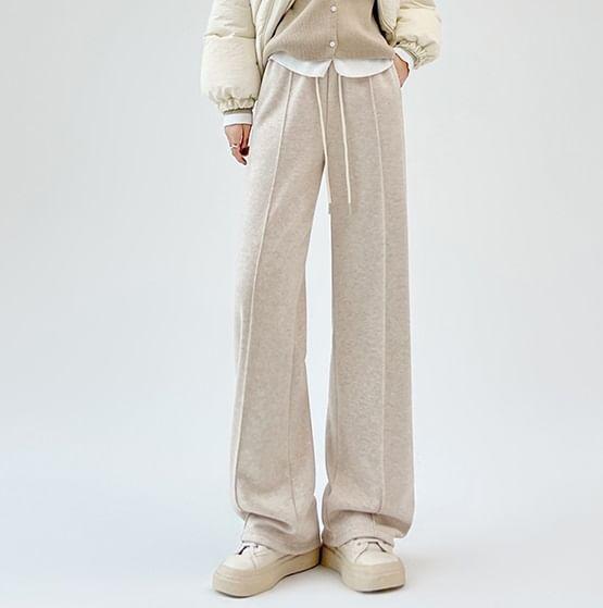 Drawstring Waist Herringbone Wide Leg Sweatpants Product Image